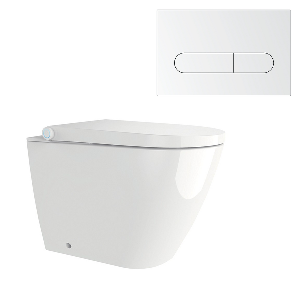 Streamline Arcisan Neion Wall Faced Intelligent Toilet with Remote, Arcisan Cistern - Includes Eneo Chrome Button - NE041005 + EN04470