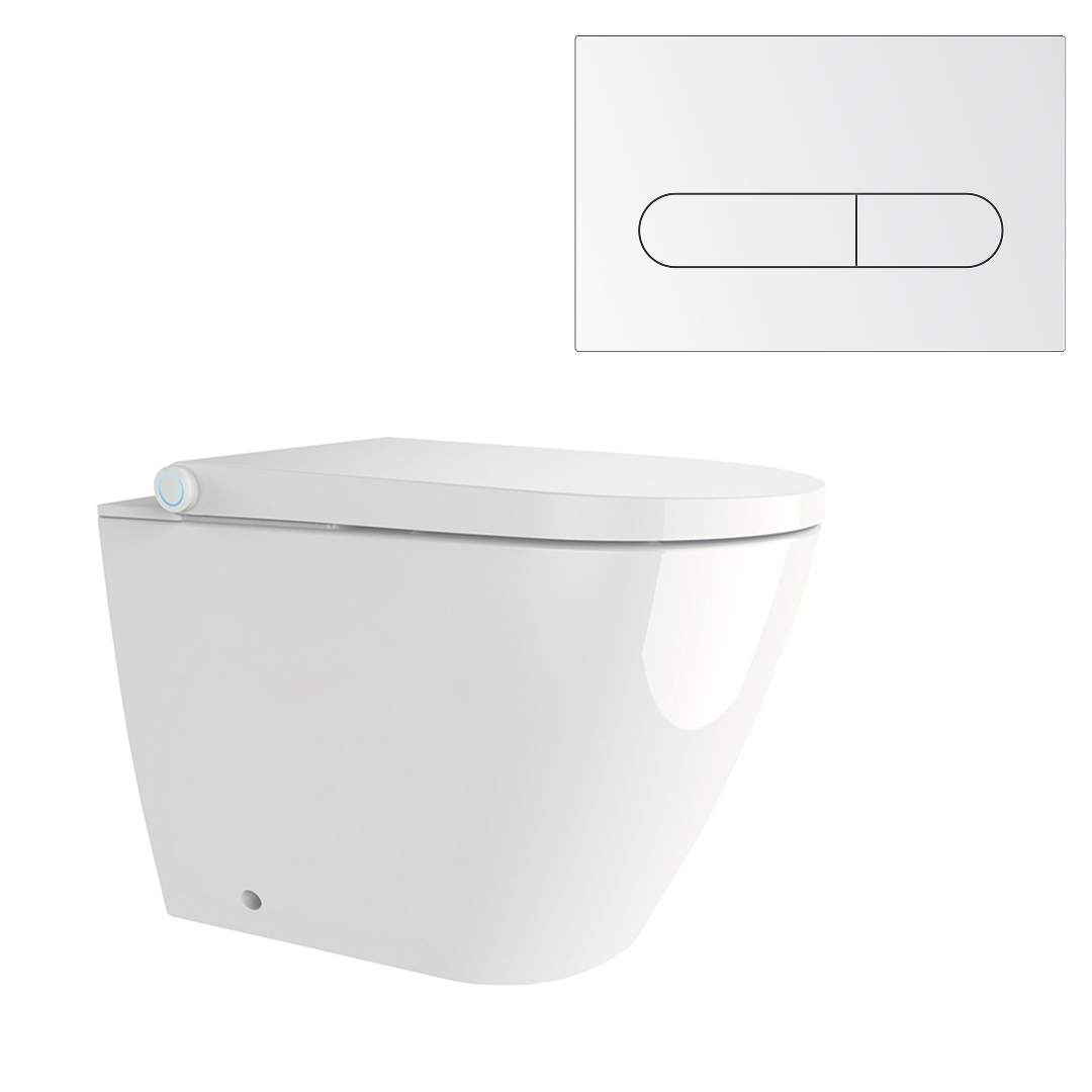 Streamline Arcisan Neion Wall Faced Intelligent Toilet with Remote, Arcisan Cistern - Includes Eneo Chrome Button - NE041005 + EN04470