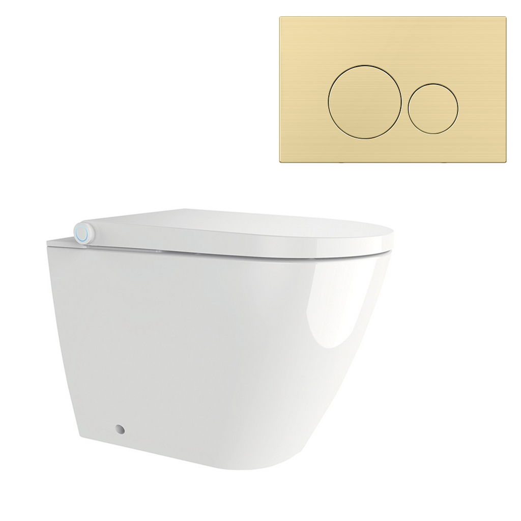 Streamline Arcisan Neion Wall Faced Intelligent Toilet with Remote, Arcisan Cistern - Includes Venn Brushed Brass Button - NE041005 + VE04478.BB