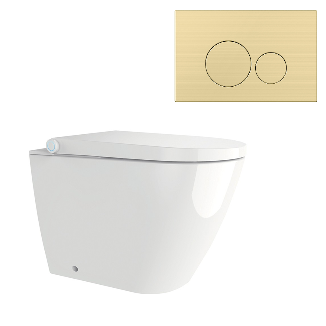 Streamline Arcisan Neion Wall Faced Intelligent Toilet with Remote, Arcisan Cistern - Includes Venn Brushed Brass Button - NE041005 + VE04478.BB