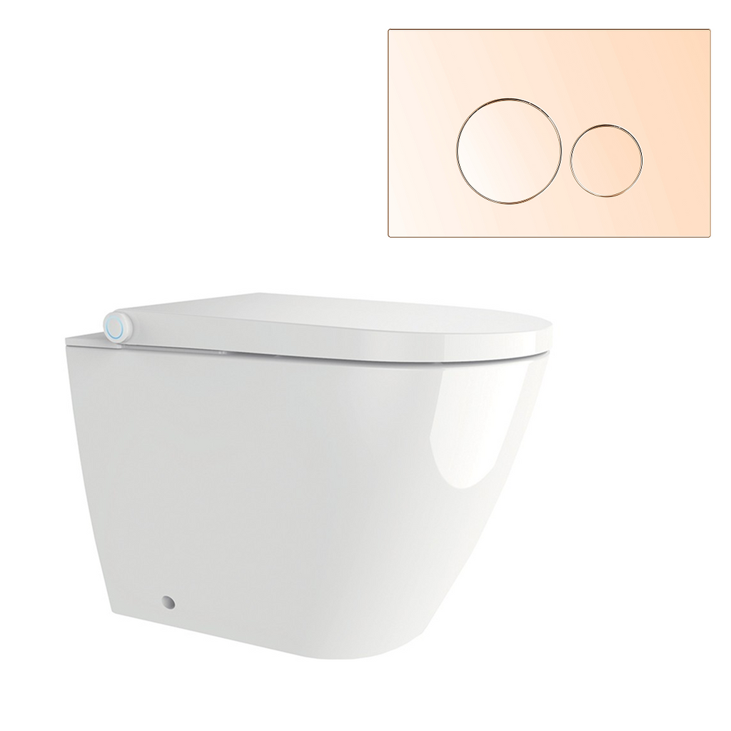 Streamline Arcisan Neion Wall Faced Intelligent Toilet with Remote, Arcisan Cistern - Includes Venn Rose Gold Button - NE041005 + VE04478.RG