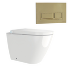 Streamline Arcisan Neion Wall Faced Intelligent Toilet with Remote, Arcisan Cistern - Includes Xoni Brushed Brass Button - NE041005 + XN04470.BB