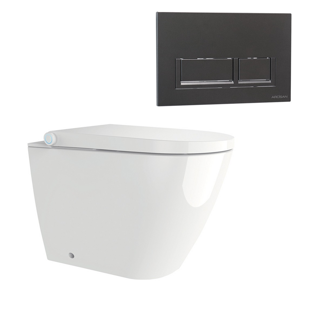 Streamline Arcisan Neion Wall Faced Intelligent Toilet with Remote, Arcisan Cistern - Includes Xoni Brushed Gun Metal Button - NE041005 + XN04470.GM