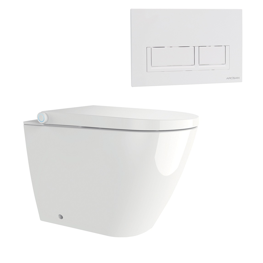Streamline Arcisan Neion Wall Faced Intelligent Toilet with Remote, Arcisan Cistern - Includes Xoni Gloss White Button - NE041005 + XN04470.GW