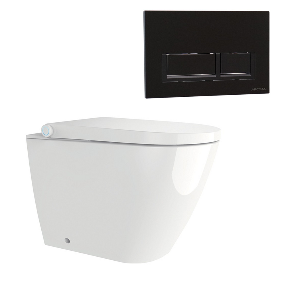 Streamline Arcisan Neion Wall Faced Intelligent Toilet with Remote, Arcisan Cistern - Includes Xoni Matte Black Button - NE041005 + XN04470.MB