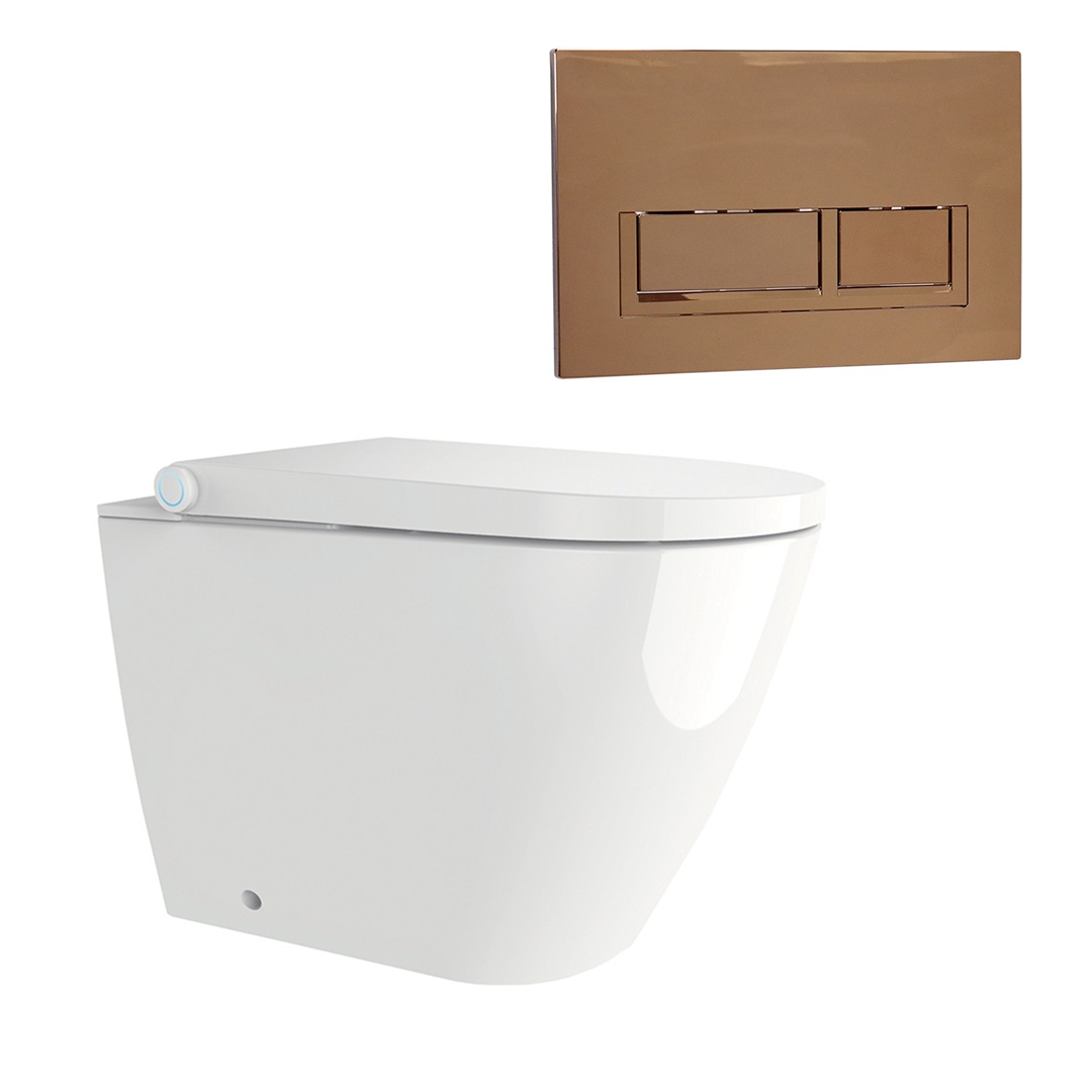 Streamline Arcisan Neion Wall Faced Intelligent Toilet with Remote, Arcisan Cistern - Includes Xoni Rose Gold Button - NE041005 + XN04470.RG