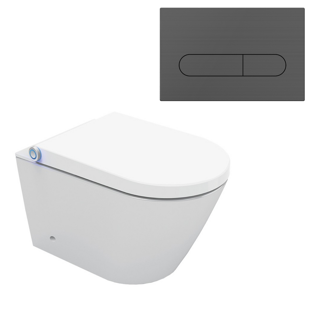 Streamline Arcisan Neion Wall Hung Intelligent Toilet with Remote, Arcisan Cistern & Frame - Includes Eneo Brushed Gun Metal Button - NE041305 + EN04470.GM