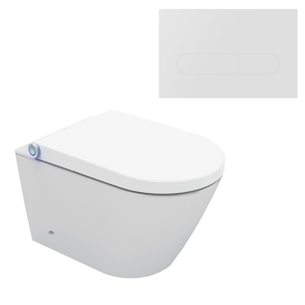 Streamline Arcisan Neion Wall Hung Intelligent Toilet with Remote, Arcisan Cistern & Frame - Includes Eneo Gloss White Button - NE041305 + EN04470.GW
