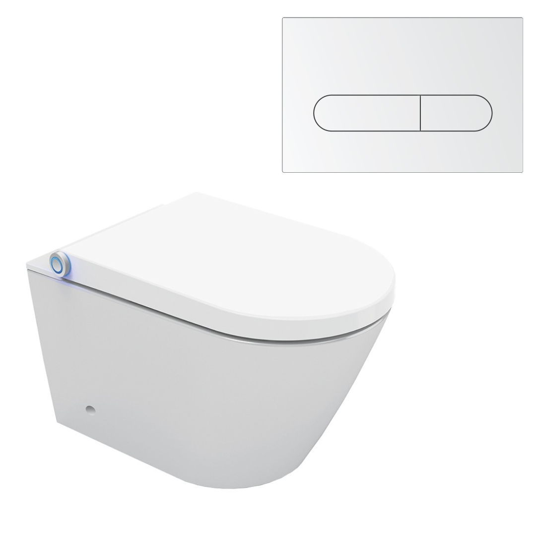 Streamline Arcisan Neion Wall Hung Intelligent Toilet with Remote, Arcisan Cistern & Frame - Includes Eneo Chrome Button - NE041305 + EN04470