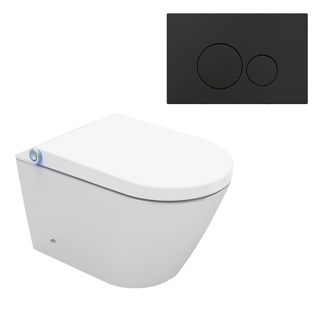 Streamline Arcisan Neion Wall Hung Intelligent Toilet with Remote, Arcisan Cistern & Frame - Includes Venn Brushed Iron Button - NE041305 + VE04478.BI