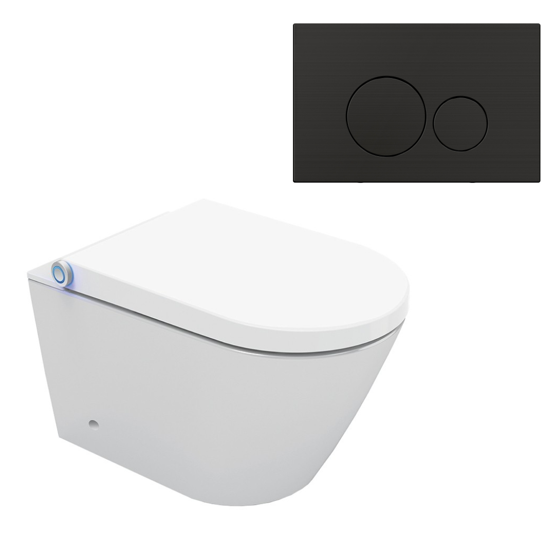 Streamline Arcisan Neion Wall Hung Intelligent Toilet with Remote, Arcisan Cistern & Frame - Includes Venn Brushed Iron Button - NE041305 + VE04478.BI