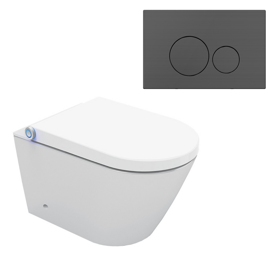 Streamline Arcisan Neion Wall Hung Intelligent Toilet with Remote, Arcisan Cistern & Frame - Includes Venn Brushed Gun Metal Button - NE041305 + VE04478.GM