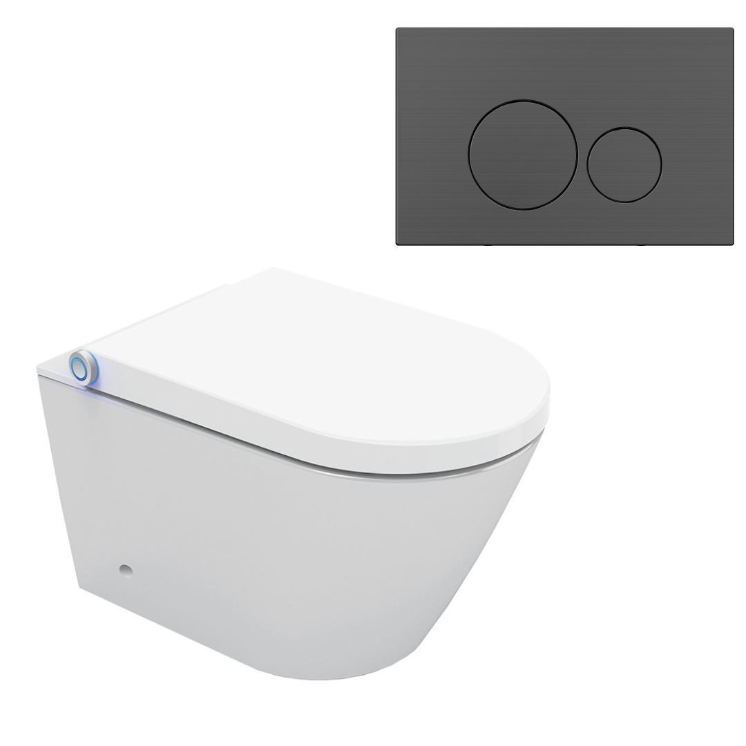 Streamline Arcisan Neion Wall Hung Intelligent Toilet with Remote, Arcisan Cistern & Frame - Includes Venn Brushed Gun Metal Button - NE041305 + VE04478.GM