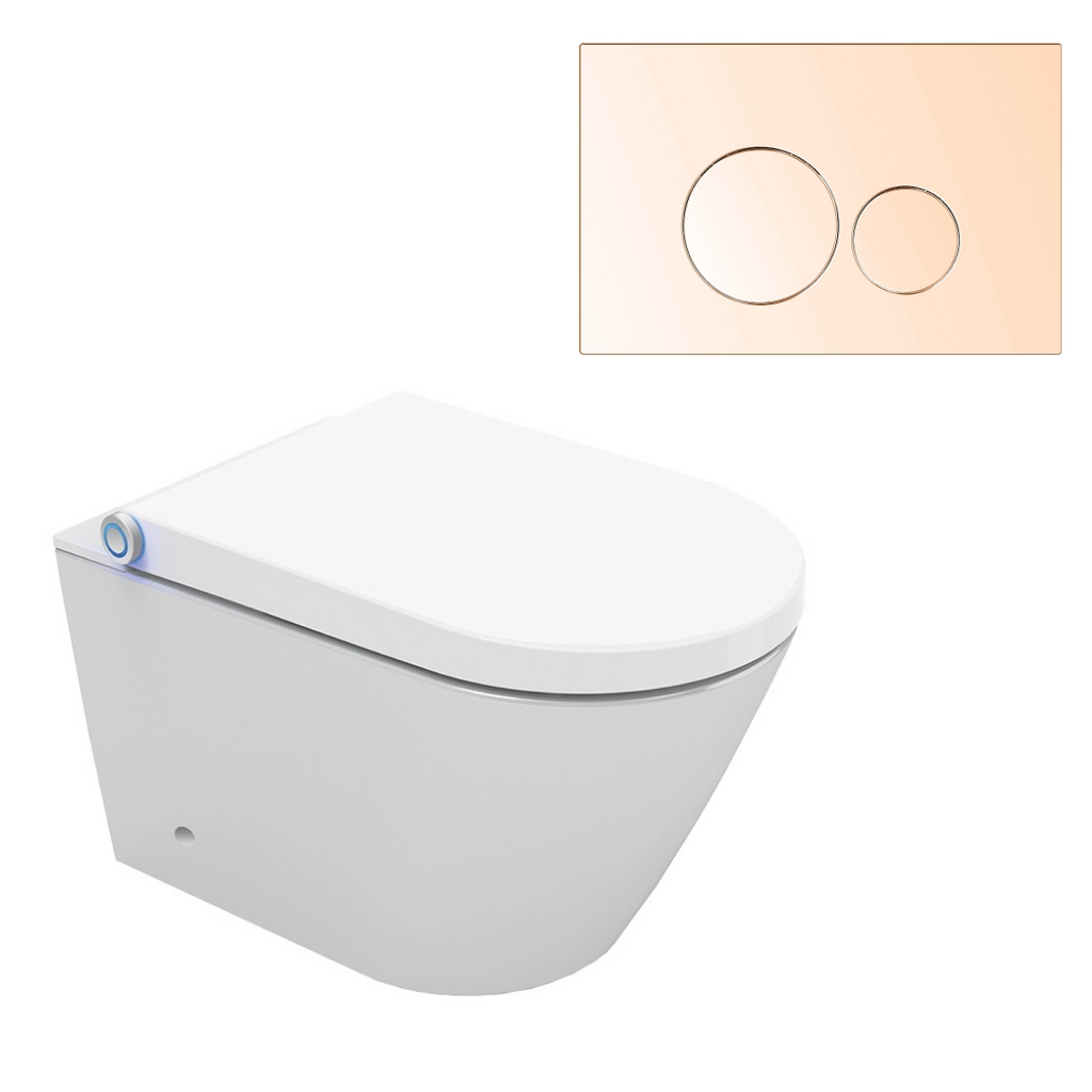 Streamline Arcisan Neion Wall Hung Intelligent Toilet with Remote, Arcisan Cistern & Frame - Includes Venn Rose Gold Button - NE041305 + VE04478.RG