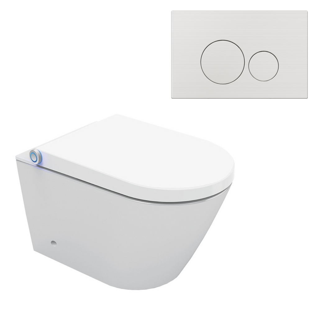 Streamline Arcisan Neion Wall Hung Intelligent Toilet with Remote, Arcisan Cistern & Frame - Includes Venn Brushed Nickel Button - NE041305 + VE04478.SN