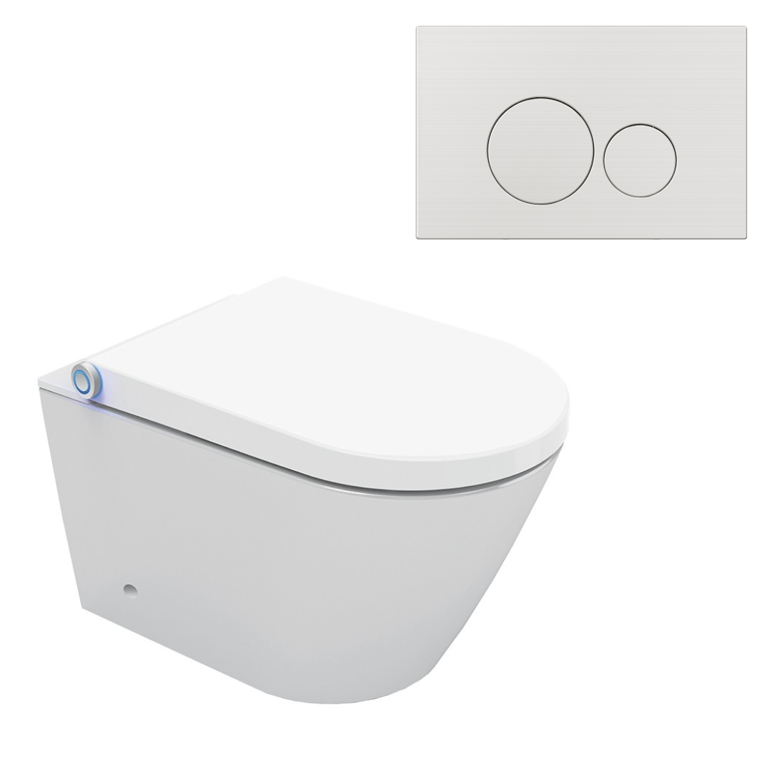 Streamline Arcisan Neion Wall Hung Intelligent Toilet with Remote, Arcisan Cistern & Frame - Includes Venn Brushed Nickel Button - NE041305 + VE04478.SN