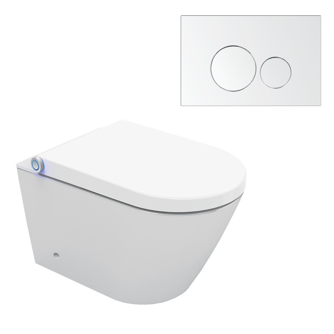 Streamline Arcisan Neion Wall Hung Intelligent Toilet with Remote, Arcisan Cistern & Frame - Includes Venn Chrome Button - NE041305 + VE04478
