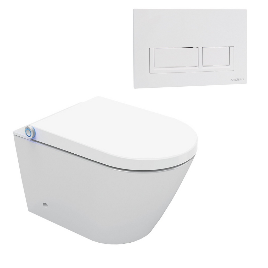 Streamline Arcisan Neion Wall Hung Intelligent Toilet with Remote, Arcisan Cistern & Frame - Includes Xoni Gloss White Button - NE041305 + XN04470.GW