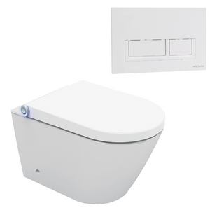 Streamline Arcisan Neion Wall Hung Intelligent Toilet with Remote, Arcisan Cistern & Frame - Includes Xoni Gloss White Button - NE041305 + XN04470.GW