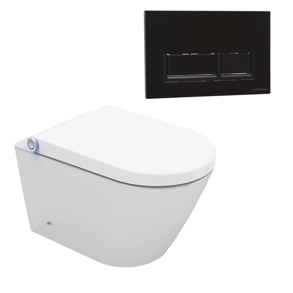 Streamline Arcisan Neion Wall Hung Intelligent Toilet with Remote, Arcisan Cistern & Frame - Includes Xoni Matte Black Button - NE041305 + XN04470.MB