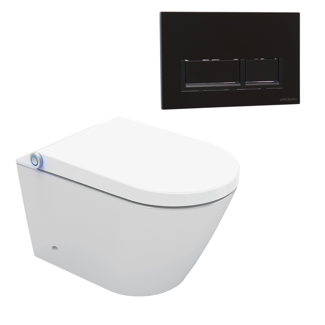 Streamline Arcisan Neion Wall Hung Intelligent Toilet with Remote, Arcisan Cistern & Frame - Includes Xoni Matte Black Button - NE041305 + XN04470.MB