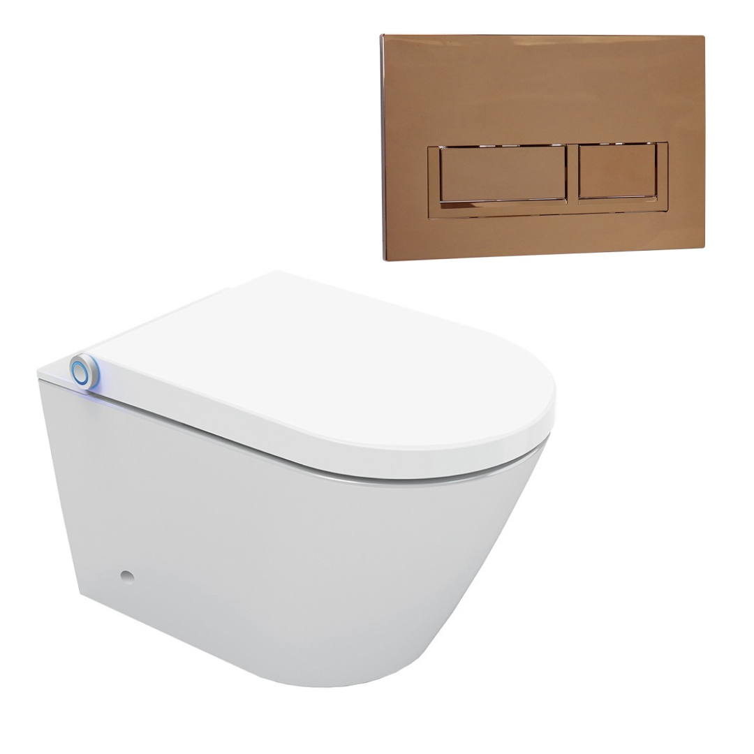 Streamline Arcisan Neion Wall Hung Intelligent Toilet with Remote, Arcisan Cistern & Frame - Includes Xoni Rose Gold Button - NE041305 + XN04470.RG