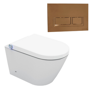 Streamline Arcisan Neion Wall Hung Intelligent Toilet with Remote, Arcisan Cistern & Frame - Includes Xoni Brushed Rose Gold Button - NE041305 + XN04470.RG1