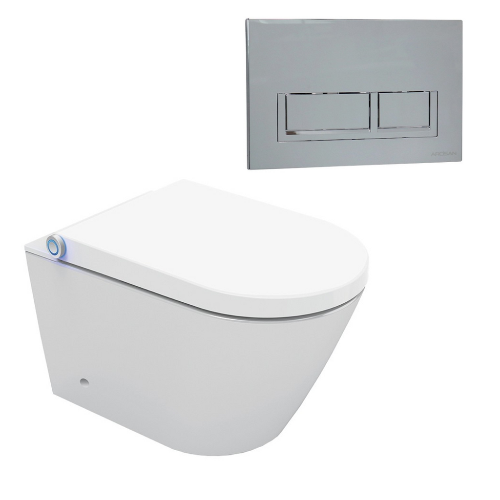 Streamline Arcisan Neion Wall Hung Intelligent Toilet with Remote, Arcisan Cistern & Frame - Includes Xoni Chrome Button - NE041305 + XN04470