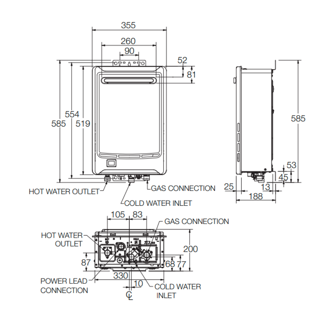 Rheem 26L Continuous Hot Water System - Natural Gas 50°C - 876A26NF