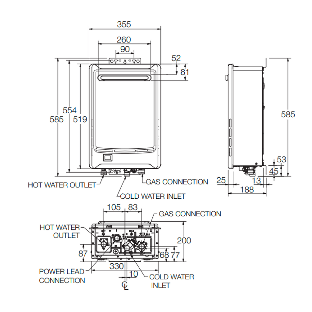 Installed Rheem 26L Continuous Hot Water System - Natural Gas 50°C - 876A26NF-INSTALL