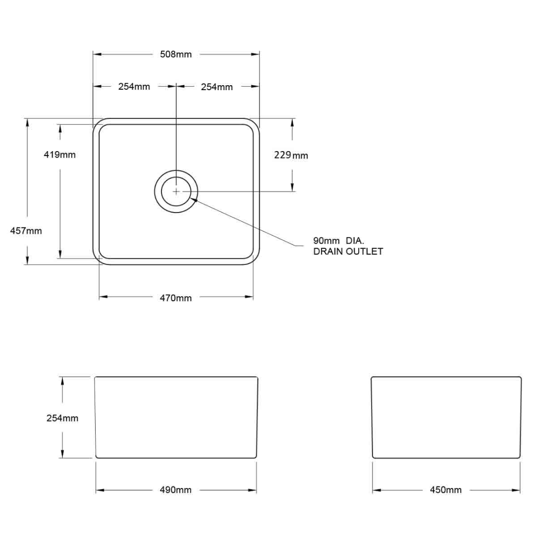 Turner Hastings Novi 50 x 46 Fireclay Butler Sink - Concrete Look NO504FS-CL