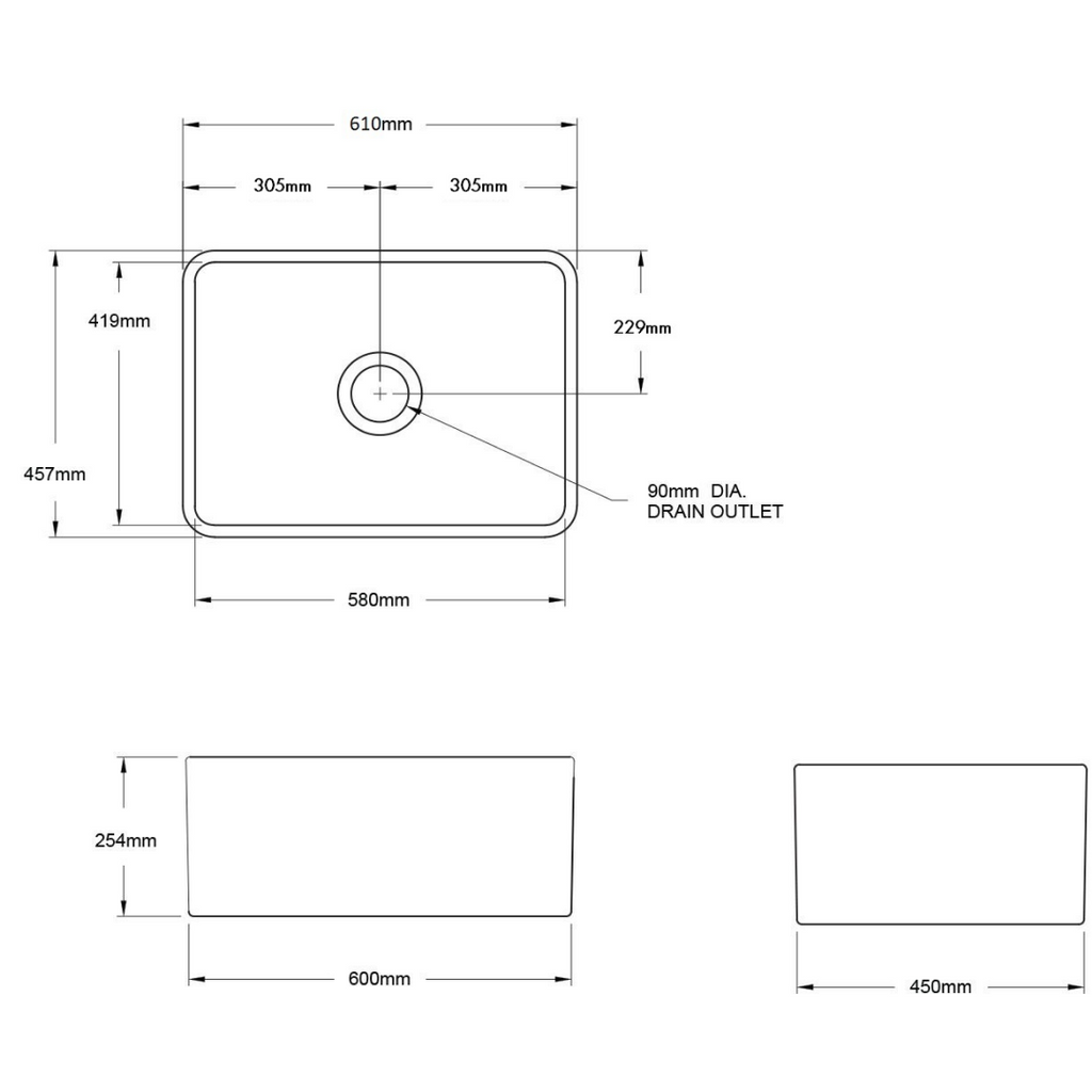Turner Hastings Novi 60 x 46 Fireclay Butler Sink - Concrete Look NO604FS-CL