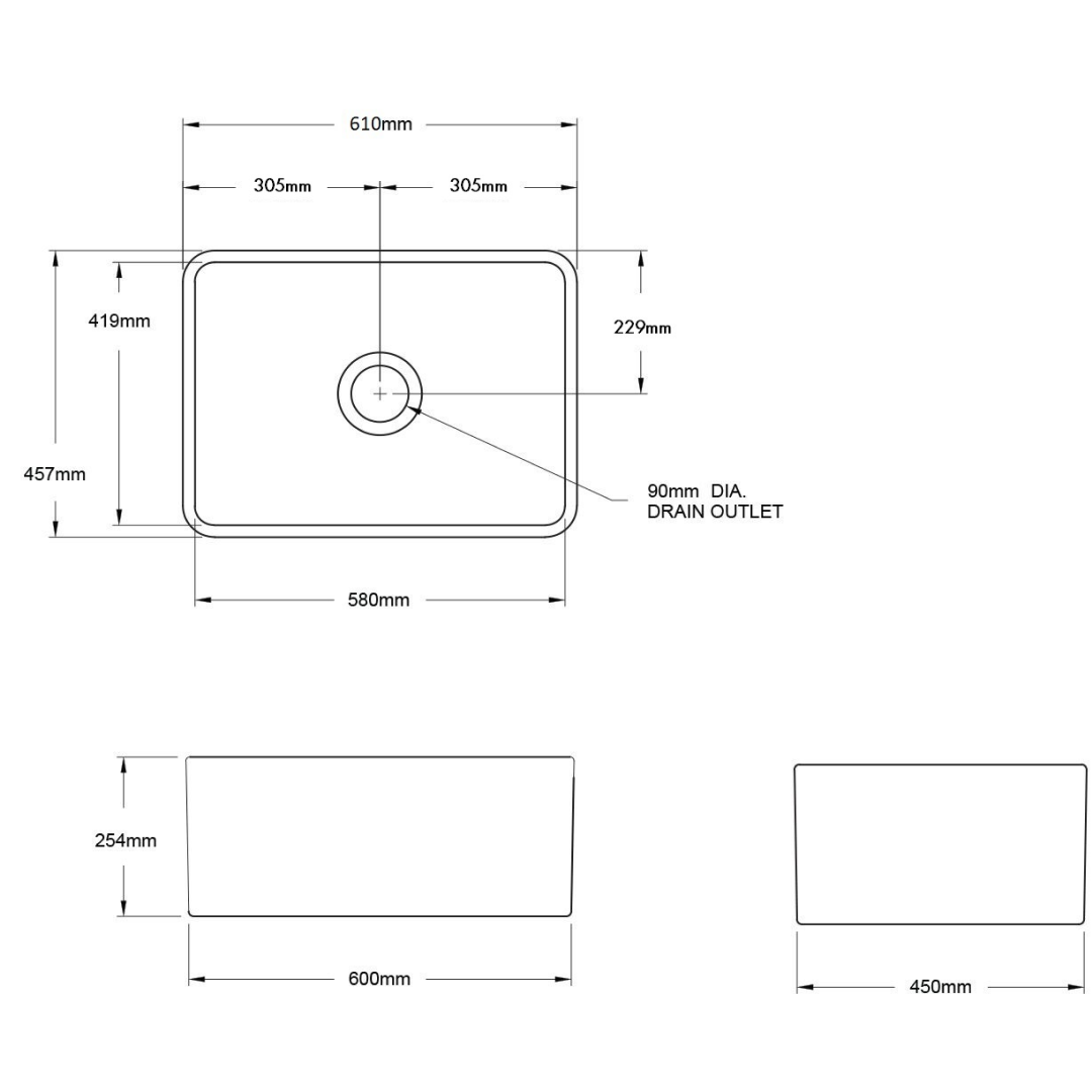 Turner Hastings Novi 60 x 46 Fireclay Butler Sink - Concrete Look NO604FS-CL