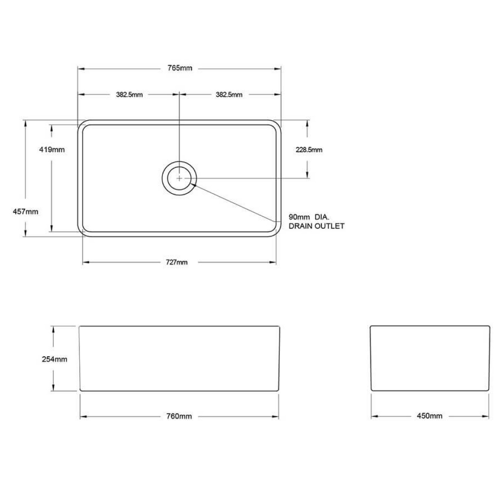 Turner Hastings Novi 75 x 46 Fireclay Butler Sink - Concrete Look NO754FS-CL