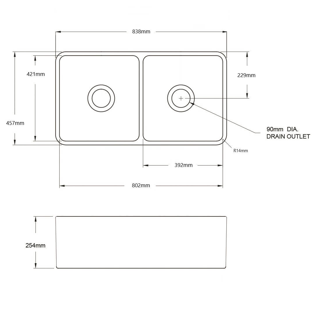 Turner Hastings Novi 84 x 46 Fireclay Double Bowl Butler Sink - Matte White NO843FS-MW