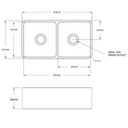 Turner Hastings Novi 84 x 46 Fireclay Double Bowl Fireclay Butler Sink Includes Overflow - Gloss White NO84FS-OF