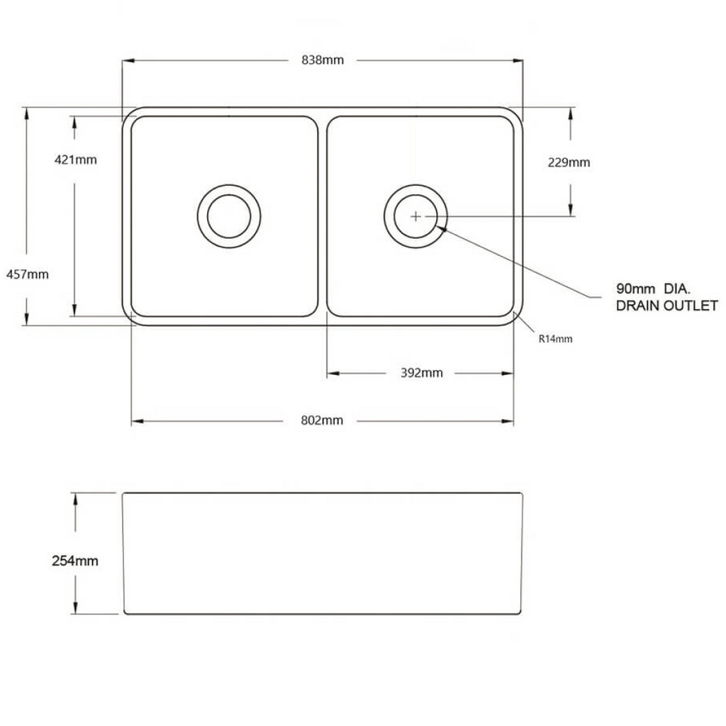 Turner Hastings Novi 84 Fine Fireclay Farmhouse Butler Sink - Gloss White - NO84FS