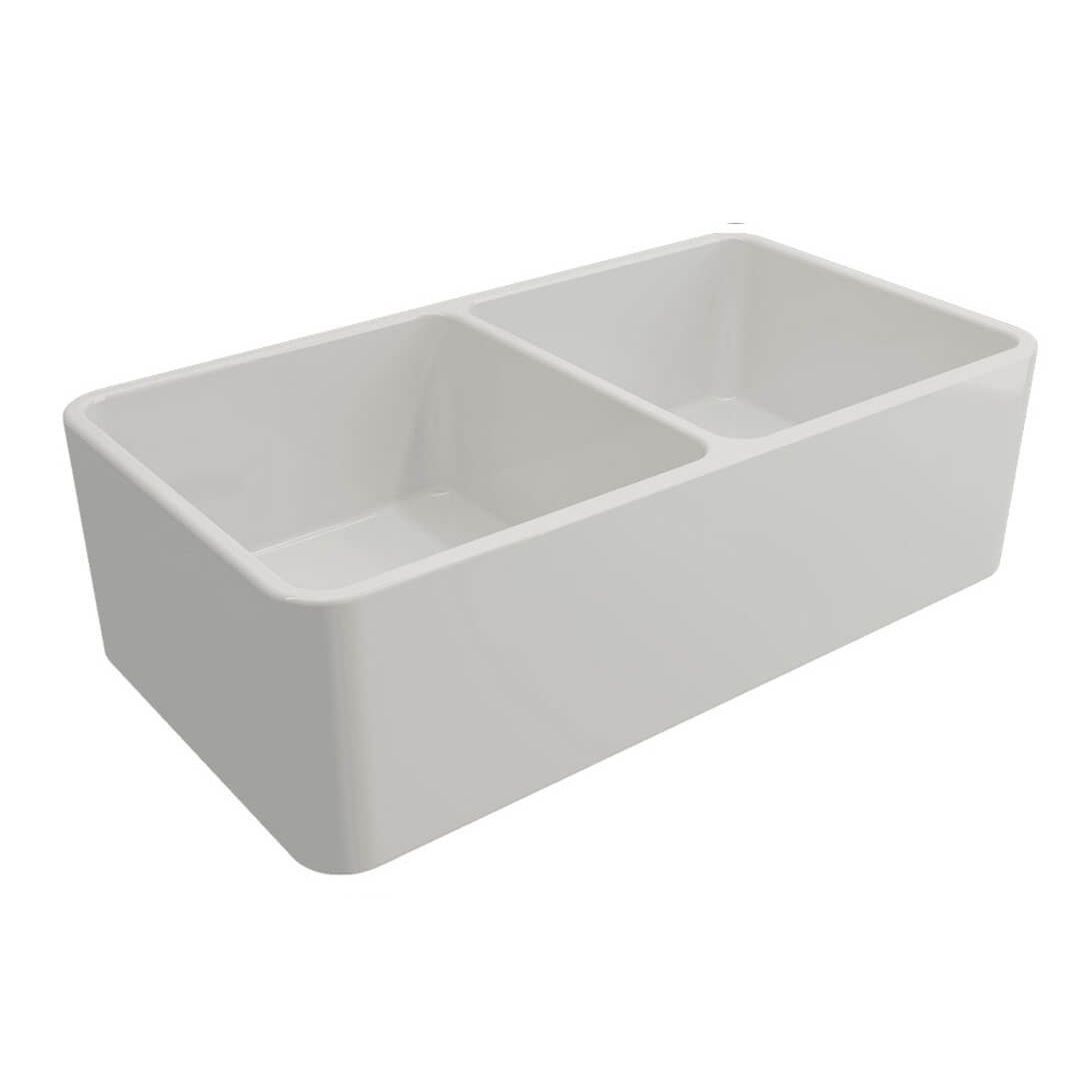 Turner Hastings Novi 85 x 46 Fireclay Double Bowl Butler Sink Includes Overflow - Matte White NO853FS-MW-OF