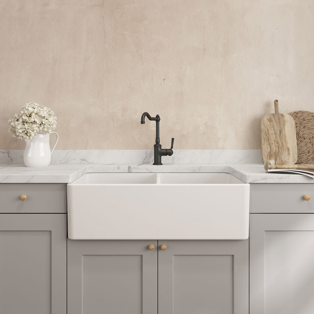 Turner Hastings Novi 85 x 46 Fine Fire Clay Butler Sink Matte White - Flat/Ribbed - NO853FS-MW