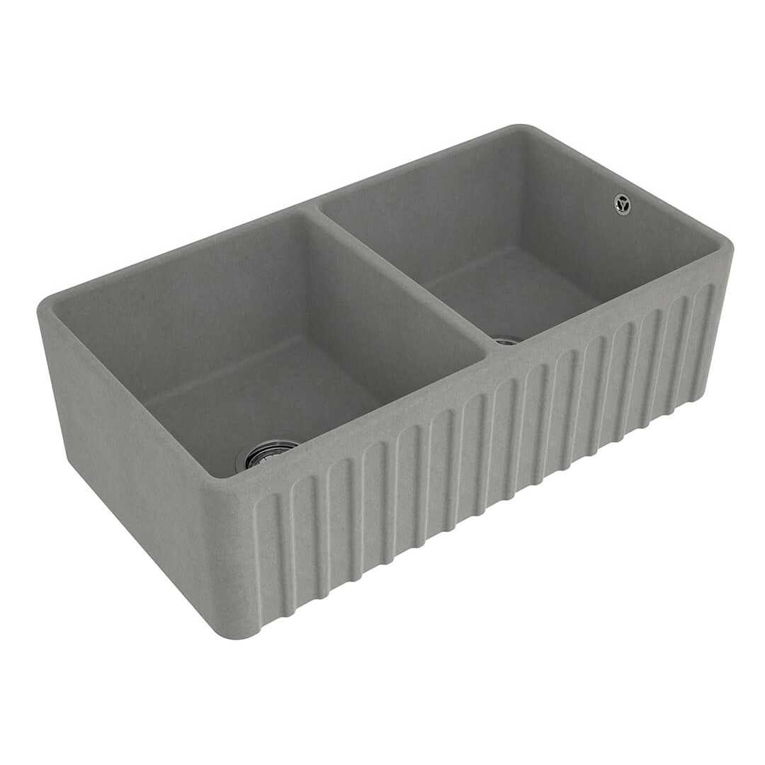Turner Hastings Novi 85 x 46 Fireclay Double Bowl Butler Sink Includes Overflow - Concrete Look NO854FS-CL-OF