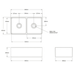 Turner Hastings Novi 85 x 46 Double Bowl Fireclay Butler Sink - Concrete Look NO854FS-CL