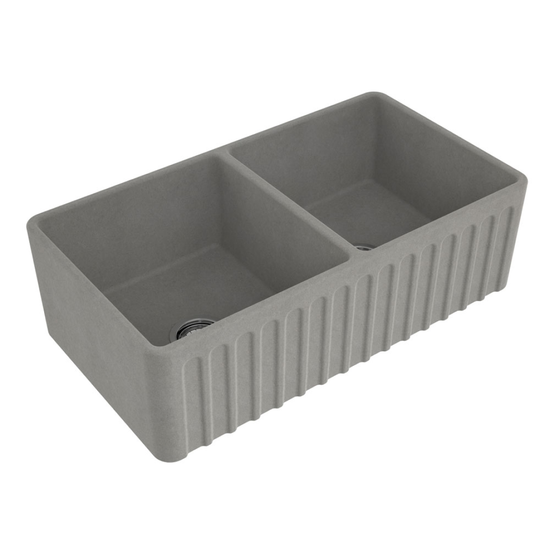Turner Hastings Novi 85 x 46 Double Bowl Fireclay Butler Sink - Concrete Look NO854FS-CL