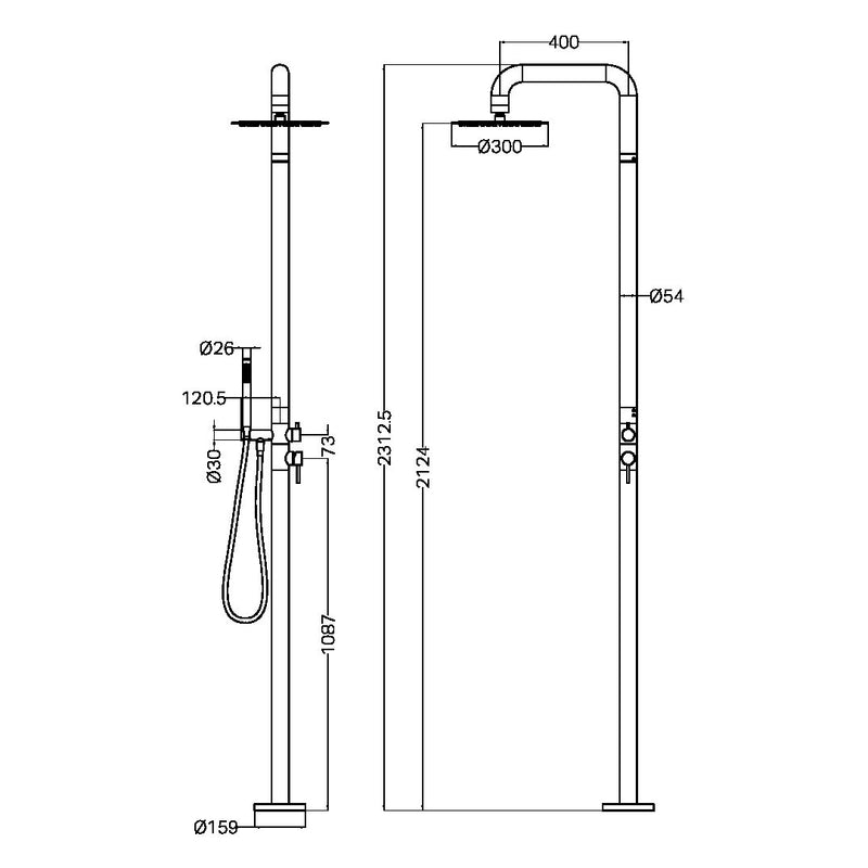 Nero Zen SS316L Outdoor Freestanding Shower Column - Graphite