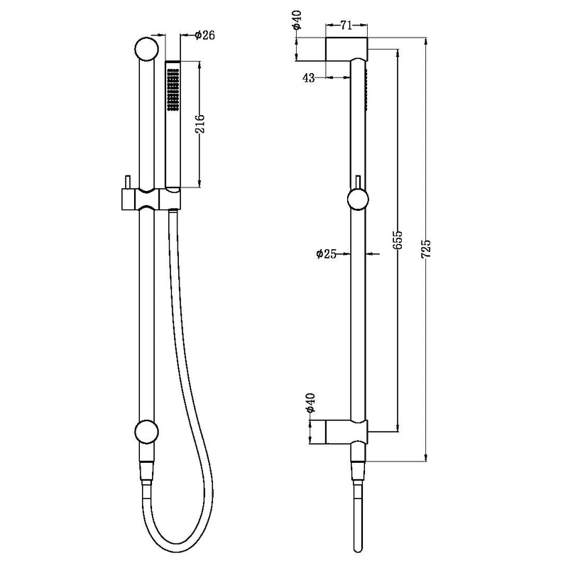 Nero Zen SS316L Shower Rail w/Outdoor Hose - Brushed Gold