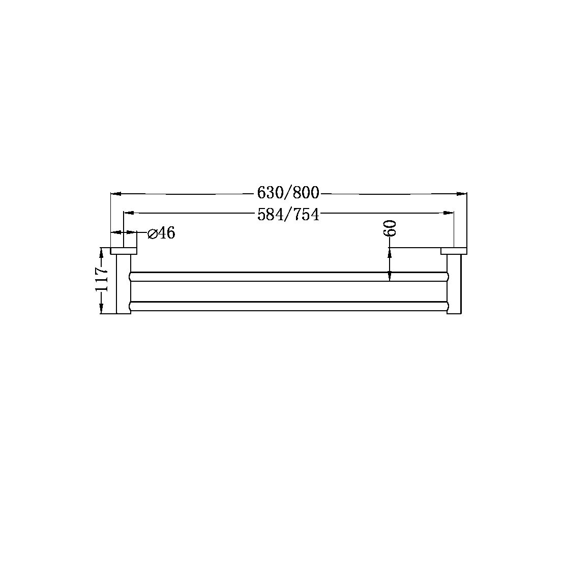 Nero Mecca Double Towel Rail 600mm - Matte Black - NR1924dMB