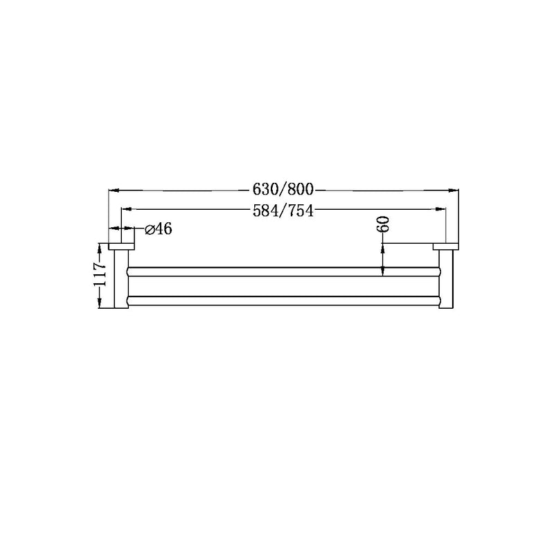 Nero Mecca Double Towel Rail 800mm - Brushed Nickel