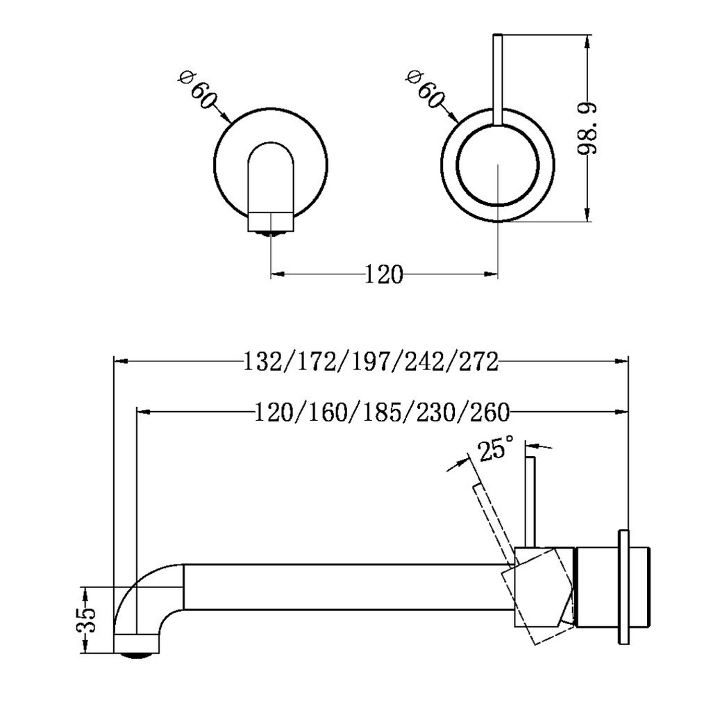 Nero Mecca Wall Basin / Bath 185mm Mixer Set Separate Plate Handle Up - LF Brushed Nickel - NR221910d185BN