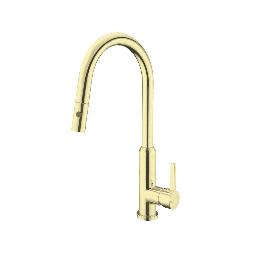 Nero Pearl Pull Out Sink Mixer with Vegie Spray - LF Brushed Gold - NR231708BG
