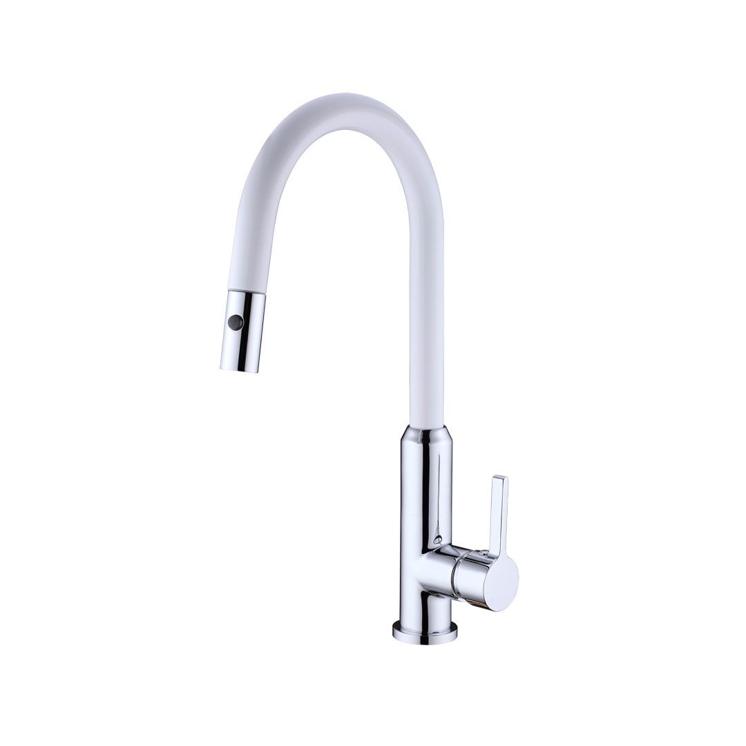 Nero Pearl Pull Out Sink Mixer with Vegie Spray - LF Chrome & White - NR231708CW