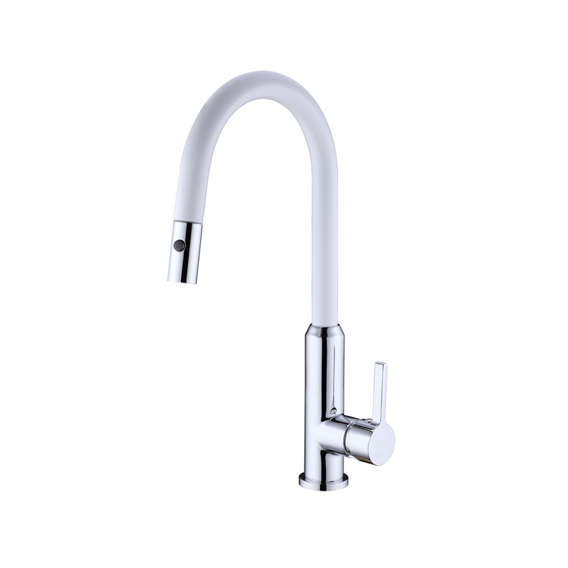 Nero Pearl Pull Out Sink Mixer with Vegie Spray - LF Chrome & White